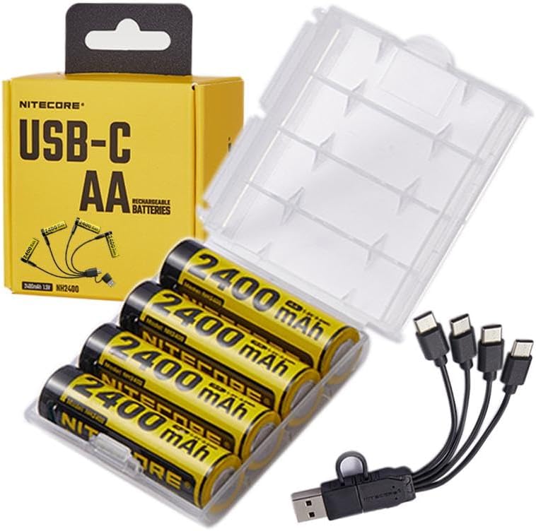 Nitecore NH2400 1.5V Lithium AA Battery 2400mAh USB-C Rechargeable (4 Pack)