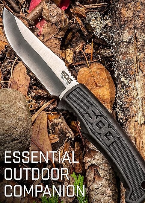 SOG Survival Knife with Sheath - Field Knife Fixed Blade Knives 4 Inch Tactical Knife and Bushcraft Knife w/Full Tang Hunting Knife Blade (FK1001-CP)