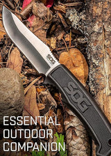 SOG Survival Knife with Sheath - Field Knife Fixed Blade Knives 4 Inch Tactical Knife and Bushcraft Knife w/Full Tang Hunting Knife Blade (FK1001-CP)